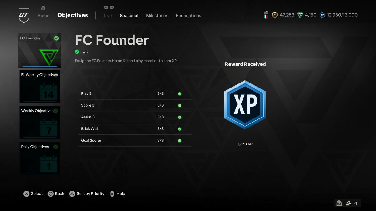 EA FC 24 Founder campaign objectives.